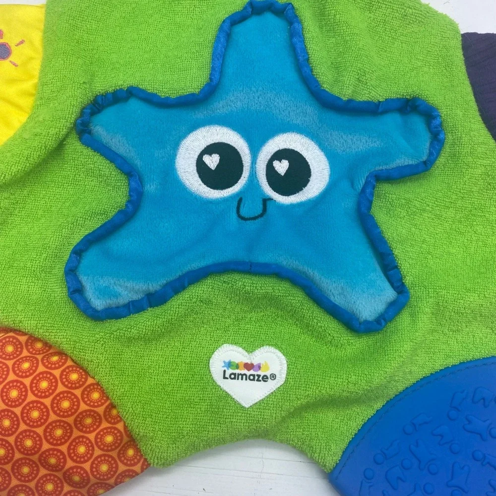 Lamaze Tomy Sammy Starfish Sensory Crinkle Plush Baby Toy Blue Green Teether 12